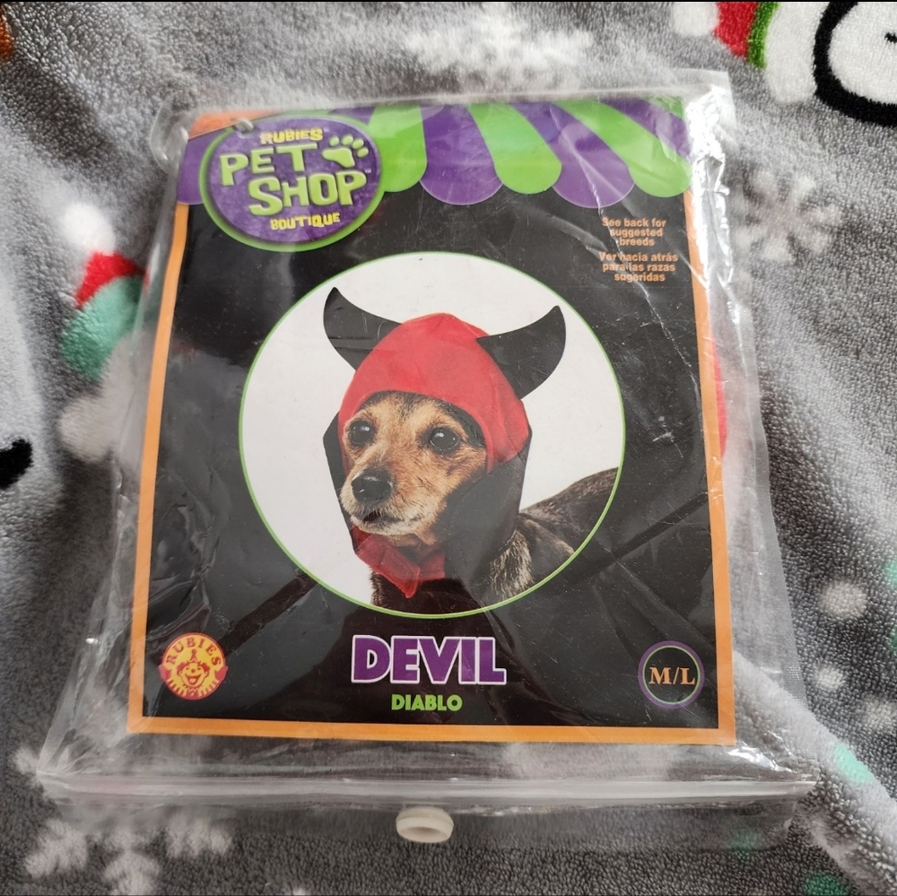 Rubies Pet Shop Dog Costume Devil Hat Halloween Sz M/L Red Black Clothes NEW